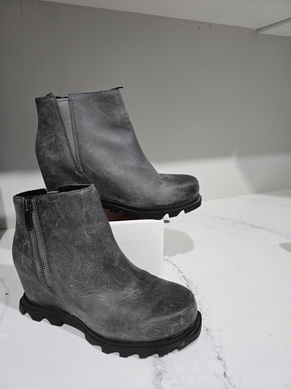 Sorel Joan Of Arctic Cabincore Wedge Zip Boot Gray Sz 8 Apres Ski Outdoor Winter